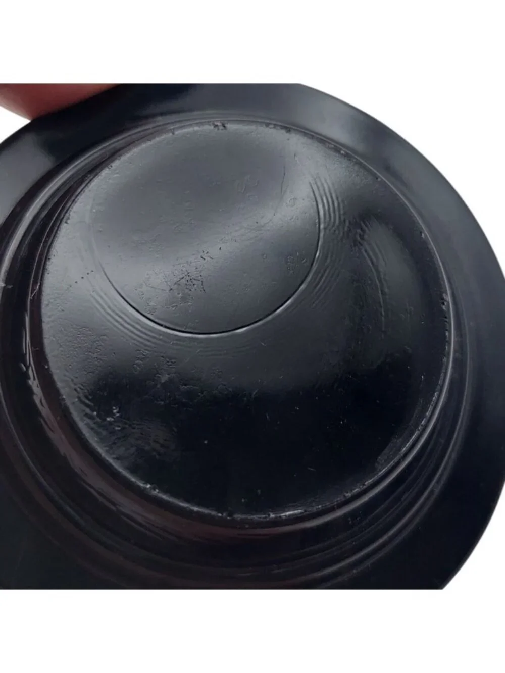 Vintage Round Black Glass Ashtrays Set Of 2 Two-Groove Cigarette Design